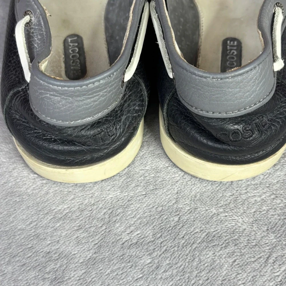 Lacoste Boat Shoes Mens 11 Black Grey White Arlez SRM LTH Leather Deck‎ Shoes